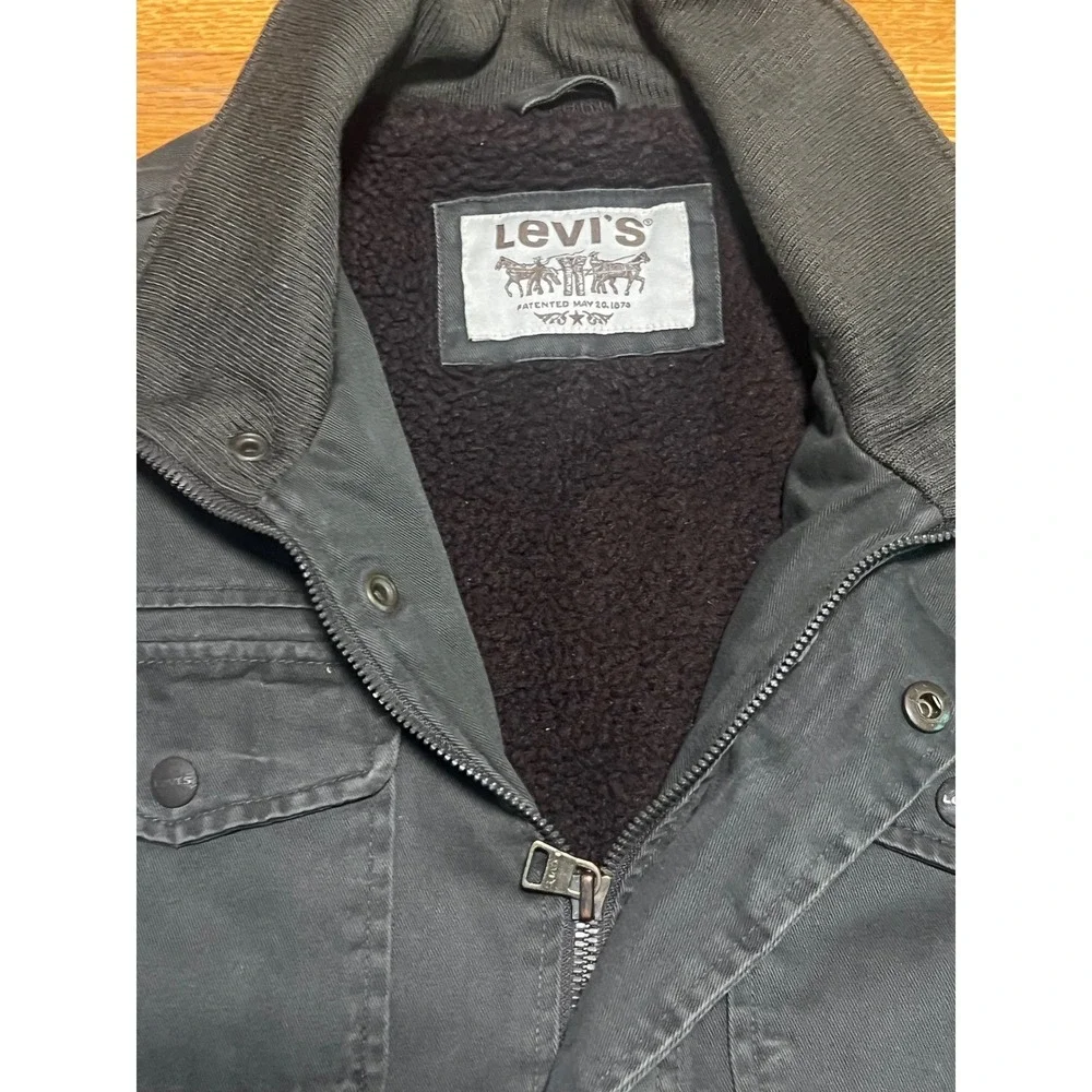Levi's Men Med Charcoal‎ Sherpa Lined Field Cotton Canvas Military Coat Jacket
